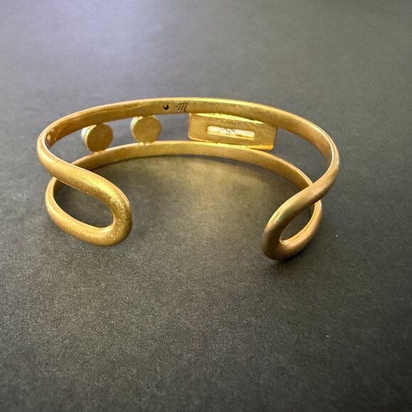 Madewell Gold-Tone Cuff Bracelet Faux Marble Faux Pearl Accents Adjustable Fit - Picture 3 of 10